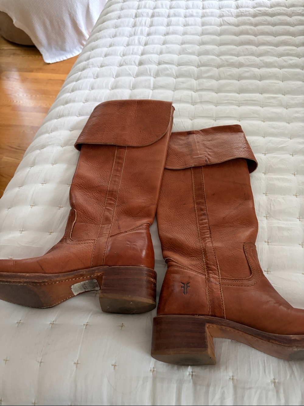 Frye Cognac Leather Mid-Calf Heeled Boots - Picture 9 of 9